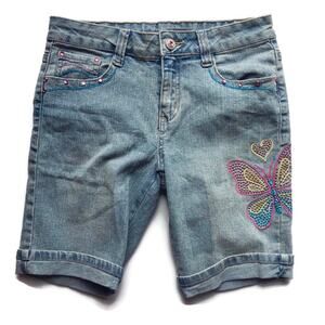 Arizona Jean Co Rhinestone Studded Butterfly Bermuda Shorts Size Girls 8.5 Plus